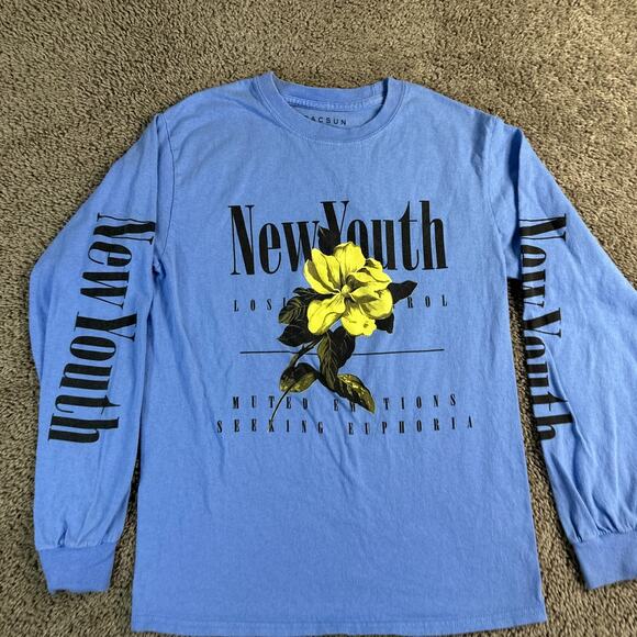 Pacsun Shirt Mens Small Blue Yellow New Youth Seeking Euphoria Long Sleeve - Picture 3 of 9